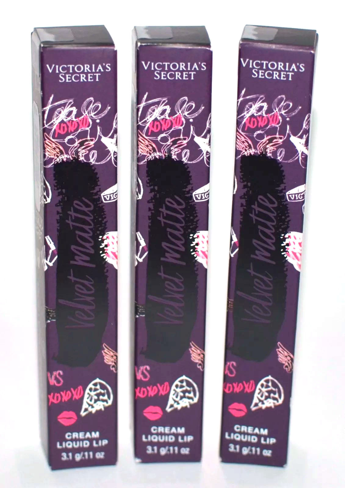 Lot of (3) Victoria's Secret RECKLESS Velvet Matte Cream Liquid Lip Stain 11 oz