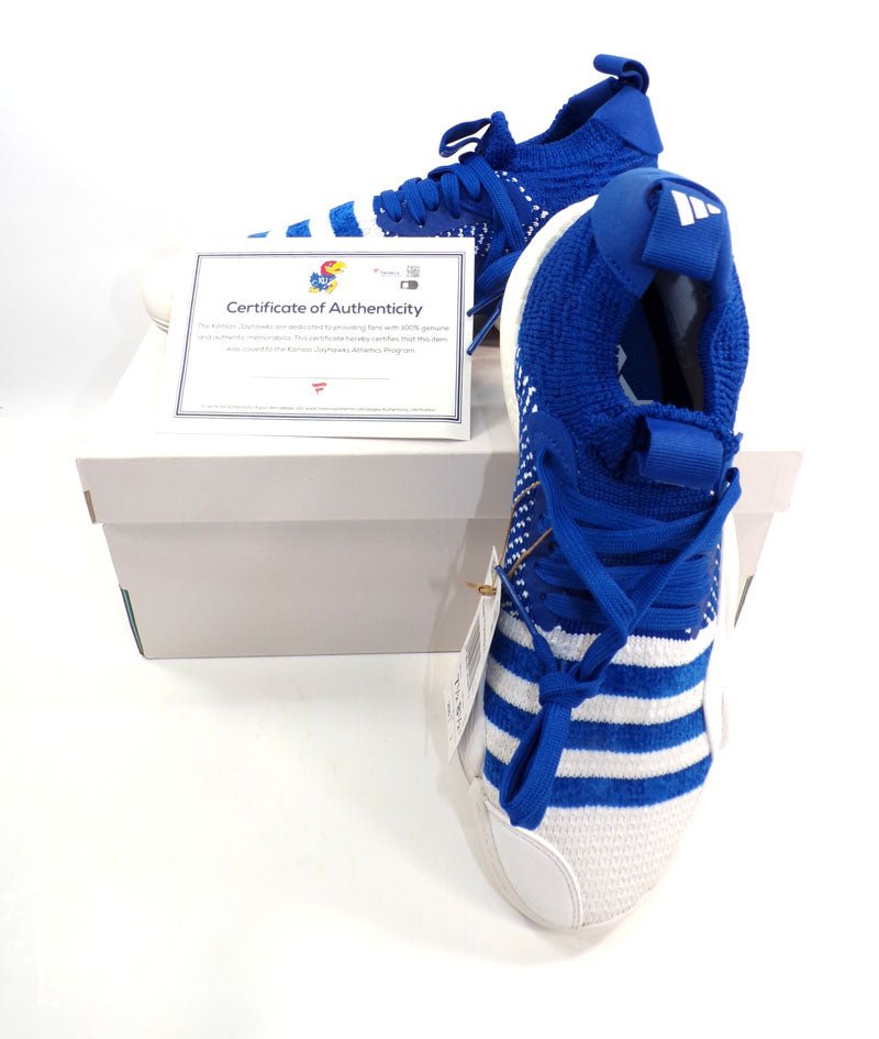 Trae Young 2 Kansas Jayhawks White/Blue adidas Men's Size 7.5 Shoes #HO3839 COA - DM93750